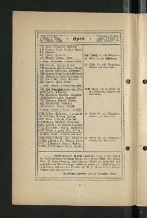 Kalenderblatt: April