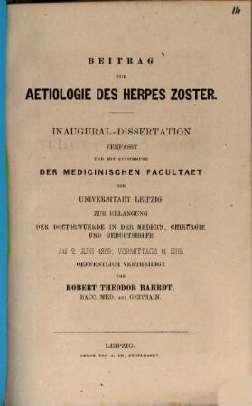 Beitrag zur Aetiologie des Herpes Zoster
