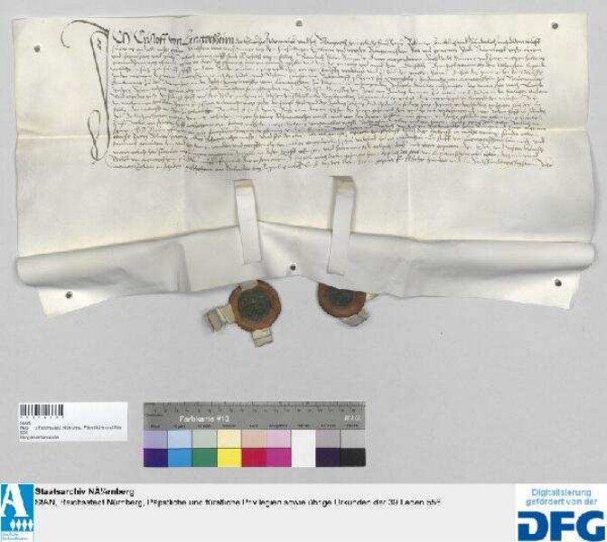 Cristoff von Lentterßheim der Ältere zu Altenmuer erläutert den Kaufbrief über das Dörflein Bernhoff bei Hohenstein vom 2. April 1536 für Bürgermeister und Rat der Stadt Nürnberg noch durch Aufführung der Reichnisse aus den Höfen und dem Seldengütlein, sowie ihrer derzeitigen Inhaber. - Siegler: der Aussteller und Wolff von Lenterßheim zu Altenmuer.