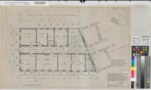 Lippstadt (Lippstadt) Erweiterungsbau des Amtsgerichts und Gefängnisses Grundriß 2. Obergeschoß Amtsgericht 1961 1 : 50 50 x 77 Zeichnung Staatshochbauamt Soest