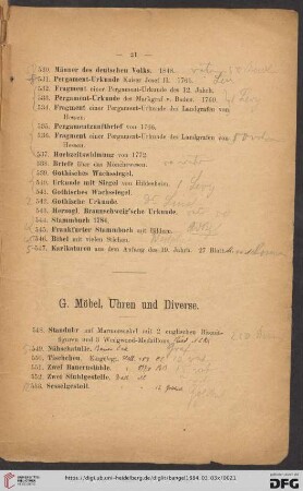 G. Möbel, Uhren und Diverse (Nr. 548 - 561)