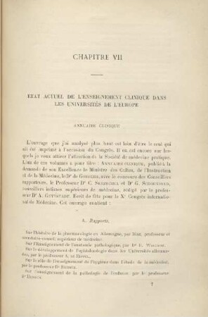 Chapitre VII. Etat actuel de l'enseignement clinique dans les universités de l'Europe