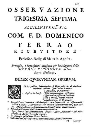 Osservazione Trigesima Septima all'Illustriss. Sig. Com. F. D. Domenico Ferrao ...