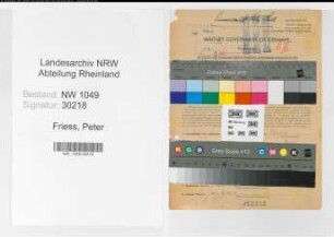 Entnazifizierung Peter Friess , geb. 18.09.1895 (Steuerinspektor)
