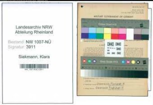 Entnazifizierung Klara Siekmann , geb. 15.06.1914 (Kaufmann)