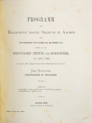 Programm der Realschule Erster Ordnung zu Aachen : für das Schuljahr ..., 1878/79
