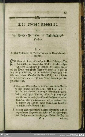 Der zweyte Abschnitt. Von den Probe-Vorträgen in Untersuchungs-Sachen