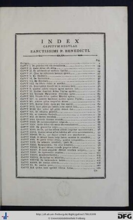 Index Capitum Regulae Sanctissimi P. Benedicti.