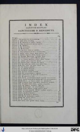 Index Capitum Regulae Sanctissimi P. Benedicti.