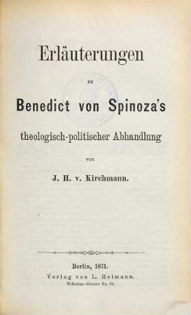 Erläuterungen zu Benedict von Spinozaś theologisch-politischer Abhandlung