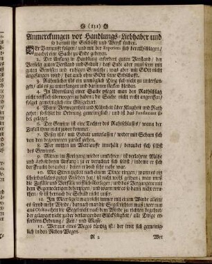 Anmerckungen vor Handlungs-Liebhaber und so darmit ihr Geschäfft und Werck suchen.