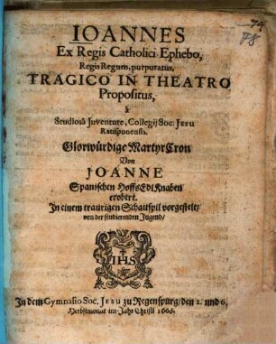 Johannes ex regis catholici ephebo regis regum purpuratus
