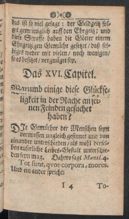 Das XVI. Capitel. Warumb einige diese Glückseligkeit in der Rache an seinen Feinden gesuchet haben?