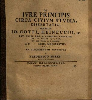 De Ivre Principis Circa Civivm Stvdia, Dissertatio