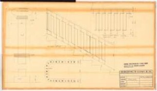 Reichsluftfahrtministerium, Berlin: Treppengeländer: Ansicht, Grundriss 1:10, Detail 1:1