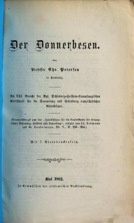 Bericht der Vormaligen Schleswig-Holstein-Lauenburgischen Gesellschaft für die Sammlung und Erhaltung Vaterländischer Alterthümer. 21. 1862