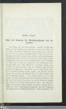 Fünftes Kapitel. Ueber den Ursprung des Menschengeschlechts und der Sprachen
