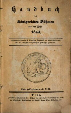 Handbuch des Königreiches Böhmen für das Jahr ..., 1844