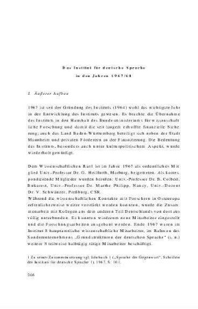 Das Institut für deutsche Sprache in den Jahren 1967/68