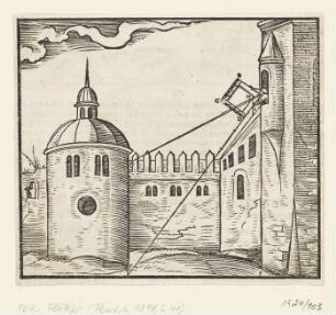 Geometrisches Messen eines Turms, aus: Walther Hermann Ryff’s "Architektur", Nürnberg 1547