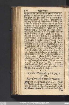 CIX. Von der Auffrichtigkeit gegen Gott. Das Hertz läst sich nicht zweyen.