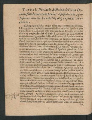 Thesis I. Purioris doctrina de Coena Domini fundamentum praebet ...