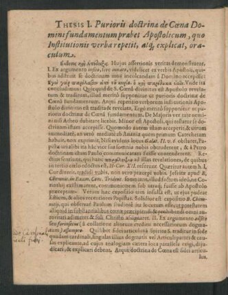 Thesis I. Purioris doctrina de Coena Domini fundamentum praebet ...