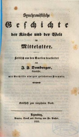 Synchronistische Geschichte der Kirche und der Welt im Mittelalter. 14,[2], Kritikheft