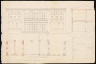 Schützenhaus, Berlin-Mitte: Ansicht, Grundrissdetail, Schnitte