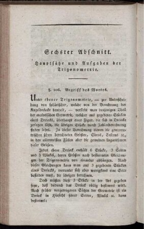 Sechster Abschnitt. Hauptsätze und Aufgaben der Trigonometrie.