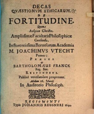 Decas quaestionum ethicarum de fortitudine
