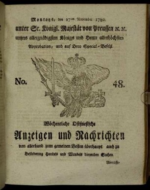 No. 48. Montags, den 27ten November 1780.