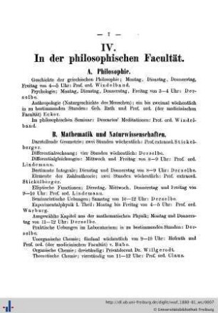 IV. In der philosophischen Facultät.