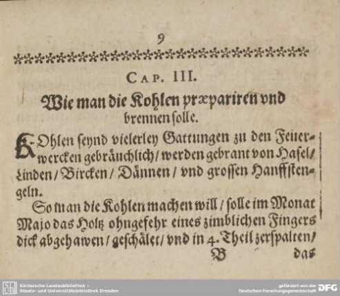 CAP. III. Wie man die Kohlen praepariren und brennen solle.