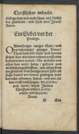 Ein Gebet vor der Predigt.