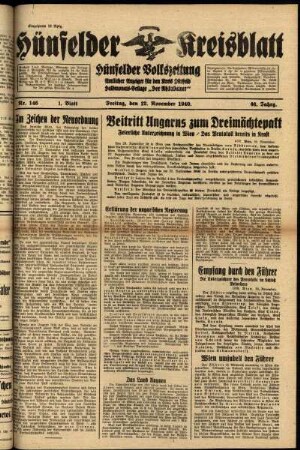 Erste Ausgabe vom Freitag, den 22. November 1940.