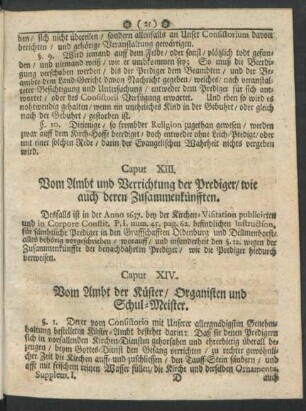 Caput XIII. Vom Ambt und Verrichtung der Prediger, wie auch deren Zusammenkünfften.