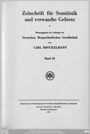 Bd. 10 (1935): Zeitschrift für Semitistik und verwandte Gebiete