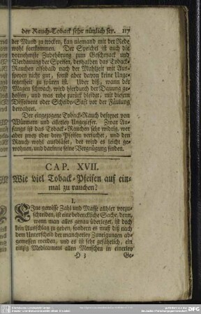 Cap. XVII. Wie viel Toback-Pfeifen auf einmal zu rauchen?