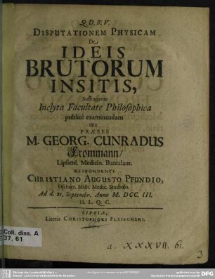 Disputationem Physicam De Ideis Brutorum Insitis