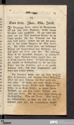 VI. Sara stirbt. Isaac, Esau, Jacob.