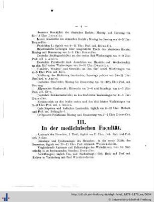 III. In der medicinischen Facultät.