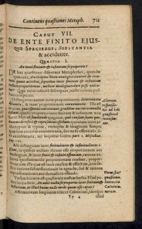 Caput VII. De Ente Finito Eiusque Speciebus, Substantia & accidente.