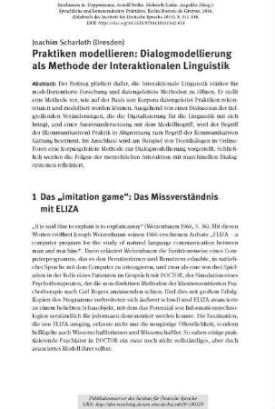 Praktiken modellieren: Dialogmodellierung als Methode der Interaktionalen Linguistik