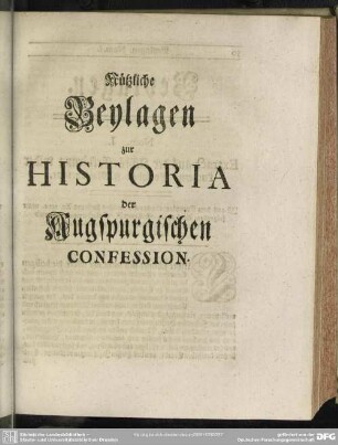 Nützliche Beylagen zur Historia der Augspurgischen Confession