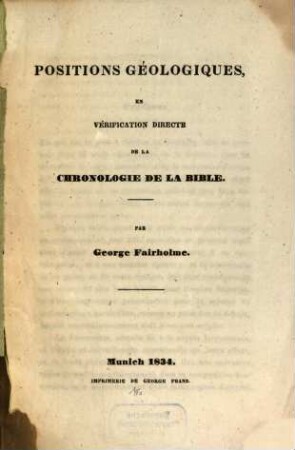 Positions géologiques, en vérification directe de la chronologie de la Bible