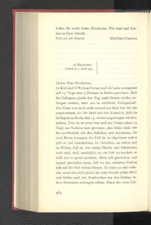 An Nicolovius Lübeck, den 11. April 1814