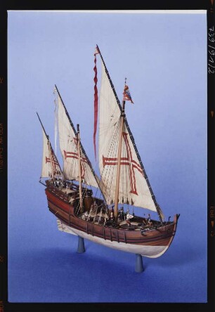 Vollmodell einer portugiesischen Karavelle von ca. 1450, Maßstab 1:50
