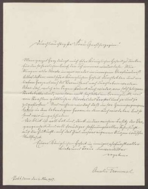 Schreiben von Amalie Frommel an die Großherzogin Luise; Religiös erbauliche Themen in Gedenken an Friedrich I.