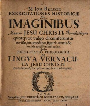 Exercitationes historicae de imaginibus Jesu Christi